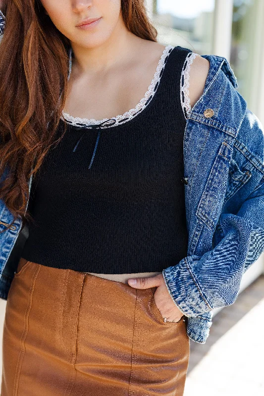 The Lexi Black Lace Trimmed Tank Top