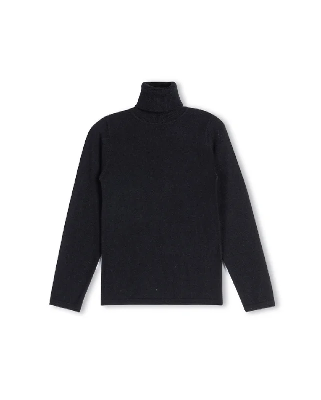 LILOU BLACK FITTED FLAT KNIT TURTLENECK [FINAL SALE]