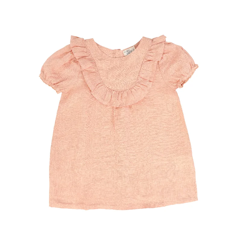 MY LITTLE COZMO PINK LINEN RUFFLED DESIGNED DRESS [FINAL SALE]