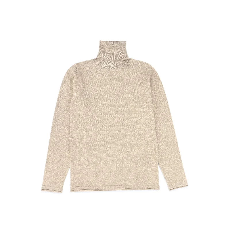 LILOU OATMEAL FITTED FLAT KNIT TURTLENECK [FINAL SALE]