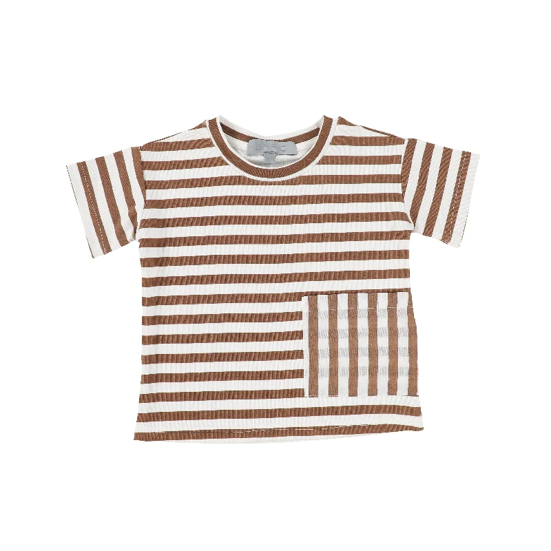 BACE COLLECTION BROWN STRIPED TISSUE POCKET TEE [Final Sale]