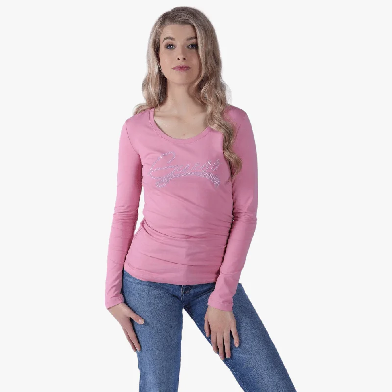 Guess Womens Adelina Long Sleeve Tee Med Pink