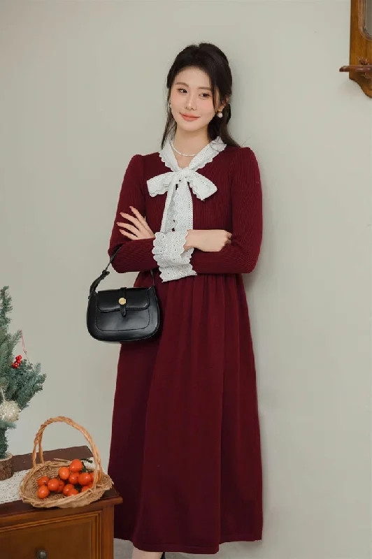 Lace Trim Sweater Midi Dress (2 Colors)