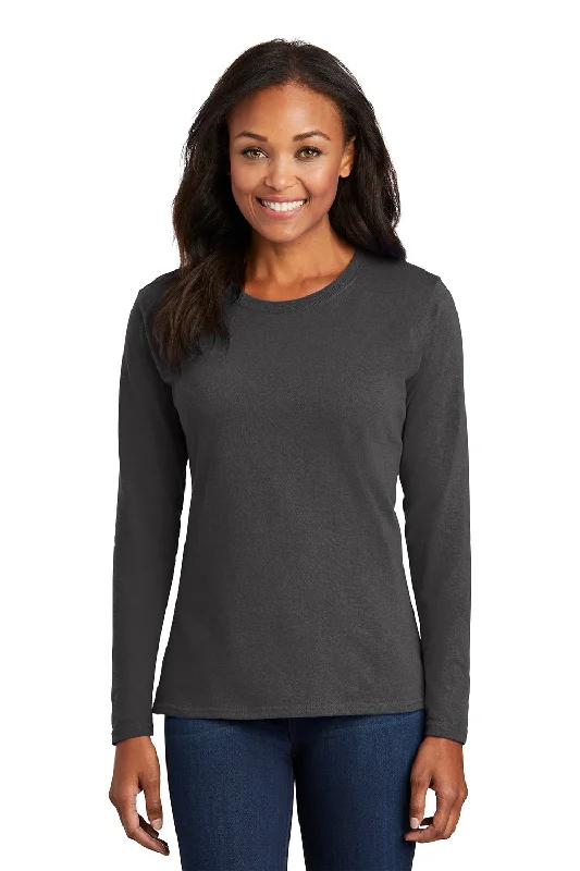 Port & Company Womens Core Long Sleeve Crewneck T-Shirt - Charcoal Grey