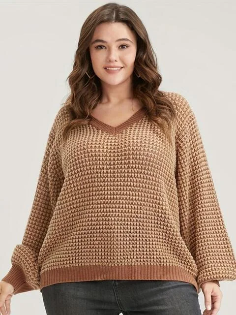 Plus Size V-Neck Long Sleeve Sweater