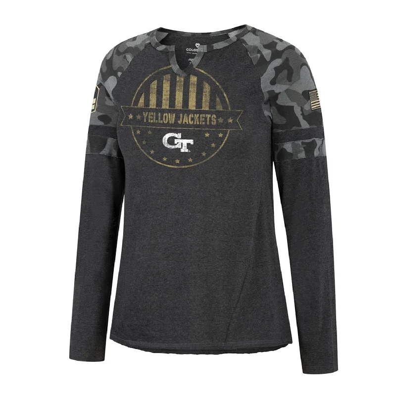 Ladies Georgia Tech Yellow Jackets Notch Long Sleeve Grey T-Shirt