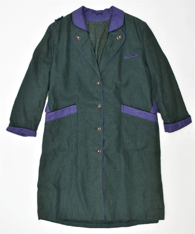 SALZBURGER DIRNDL LOOK Womens Overcoat EU 42 Large Green Linen Vintage