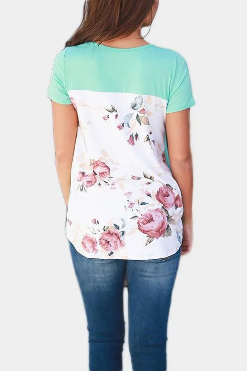 Custom V-Neck Floral Print Short Sleeve T-Shirt