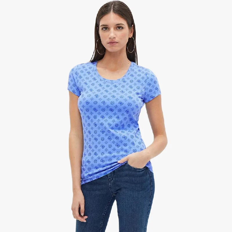 Guess Womens Peony Aop Short Sleeve Tee Blue