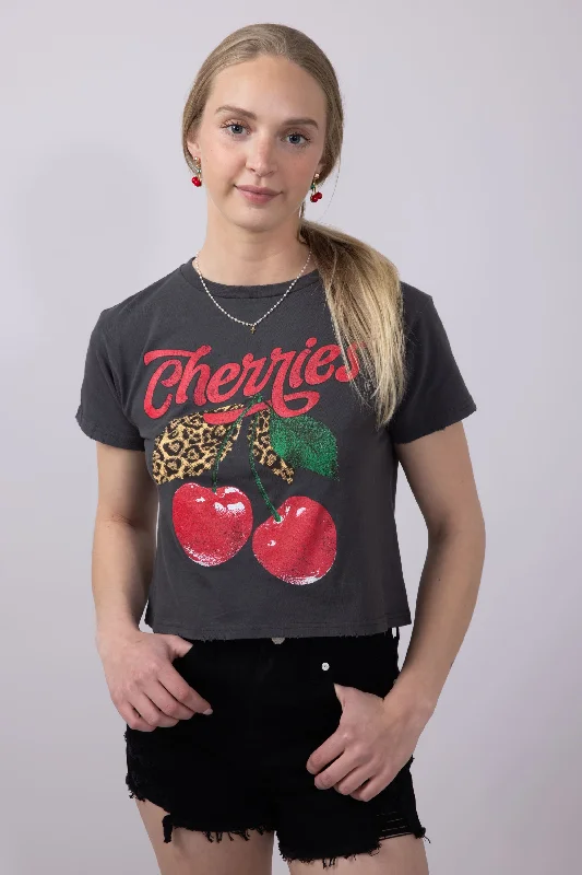 Cherries Leopard Graphic T-Shirt for Women in Grey Black | K9377-2473-BLACK