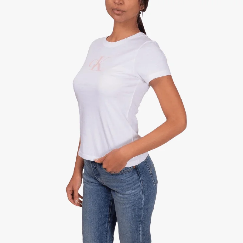 Calvin Klein Womens Satin Slim Short Sleeve Tee White