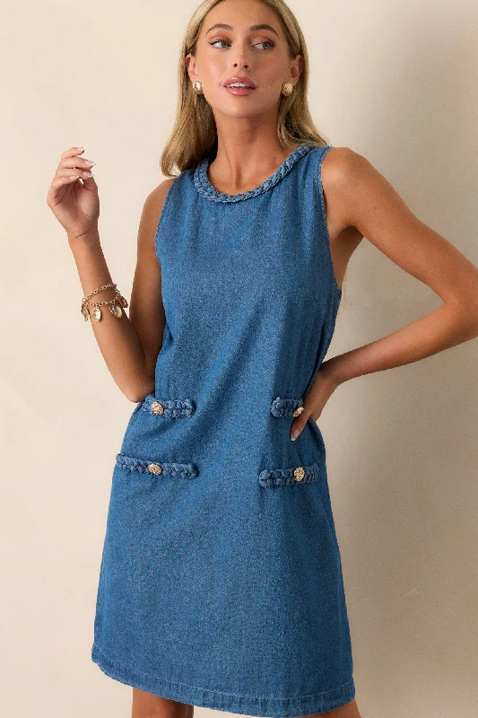 Chic Charm Cotton Medium Wash Chambray Mini Dress