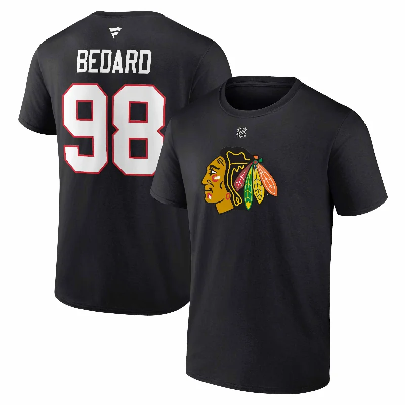 Chicago Blackhawks Connor Bedard Black Player Name & Number T-Shirt