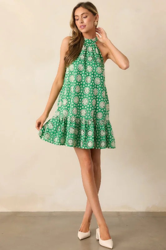 Afternoons In Paris Green Cotton Halter Mini Dress