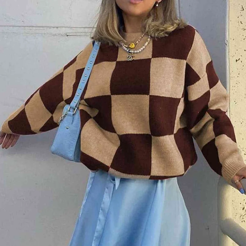 Checkered Dropped Shoulder Sweater