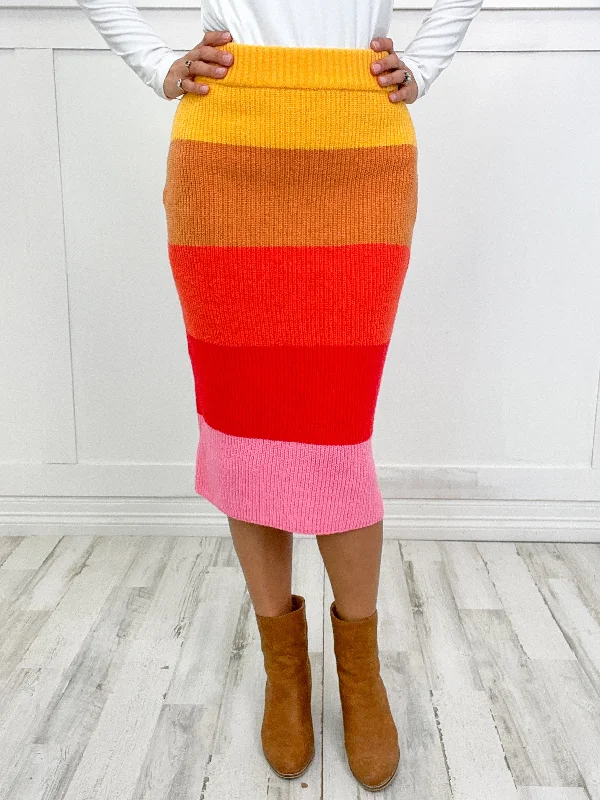 My Girl Hi-Waisted Midi Rainbow Sweater Skirt