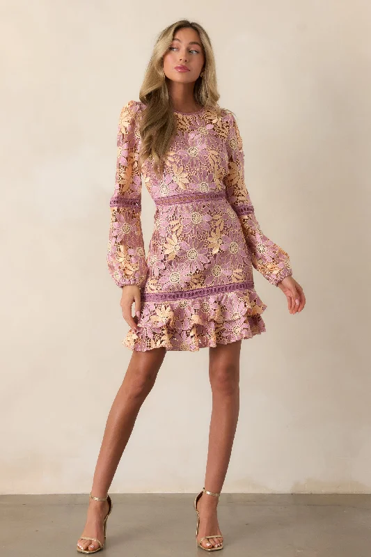 Let's Go Places Mauve Floral Embroidered Mini Dress