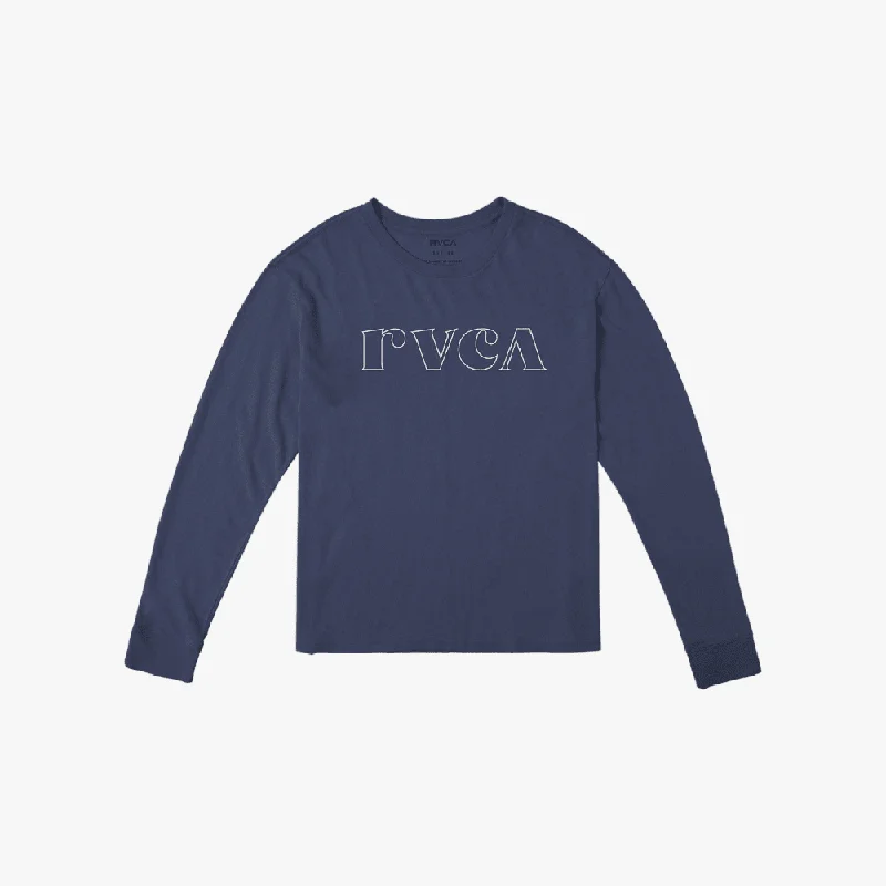 Rvca Womens Curl Keyline Long Sleeve Tee Moody Blue