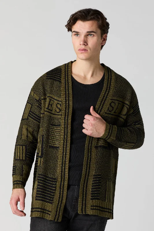 Jacquard Knit Open Front Cardigan