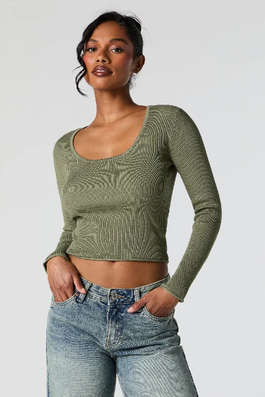 Ribbed Knit Scoop Neck Skimmer Sweater