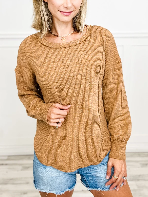 Drop Shoulder Long Sleeve Sweater Knit Top - Group B