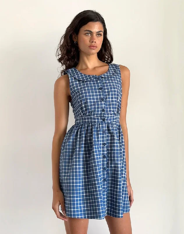 Sokasi Mini Dress in Navy Tartan