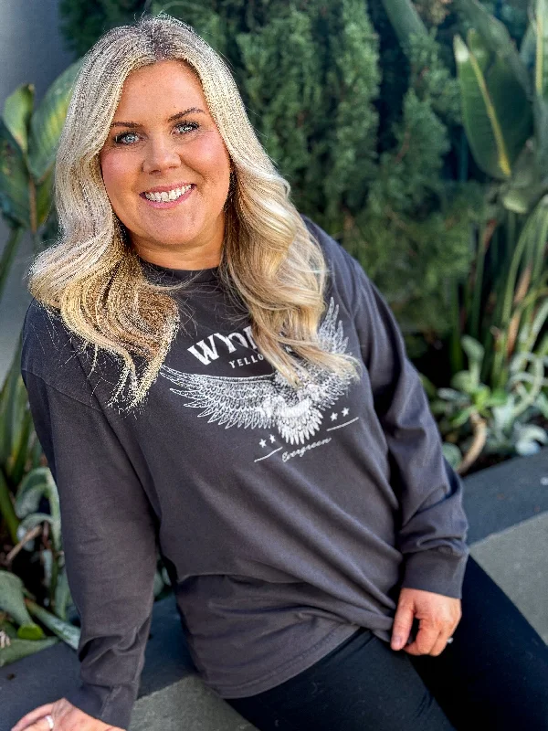 Wyoming Long Sleeve Tee - Washed Black