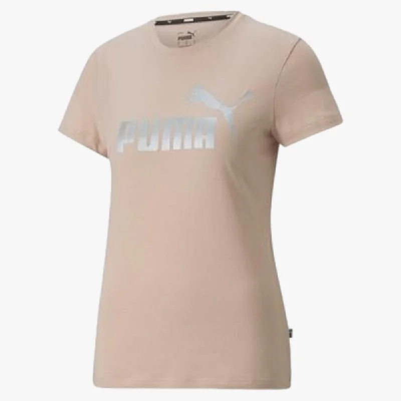 Puma Womens Ess+ Metallic Logo Short Sleeve Tee Rose Quartz