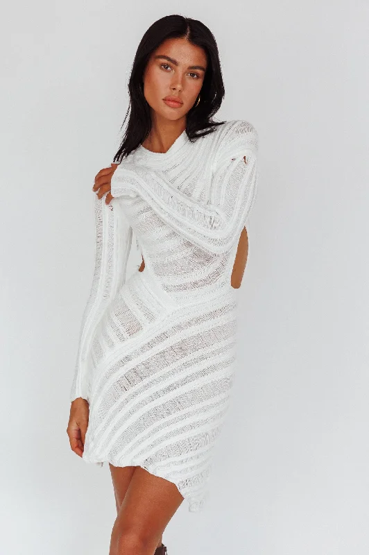 Leyanne Crochet Long Sleeve Cut-Out Mini Dress Ivory