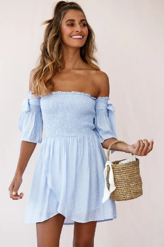 Eva Babydoll Off-The-Shoulder Dress Steel Blue