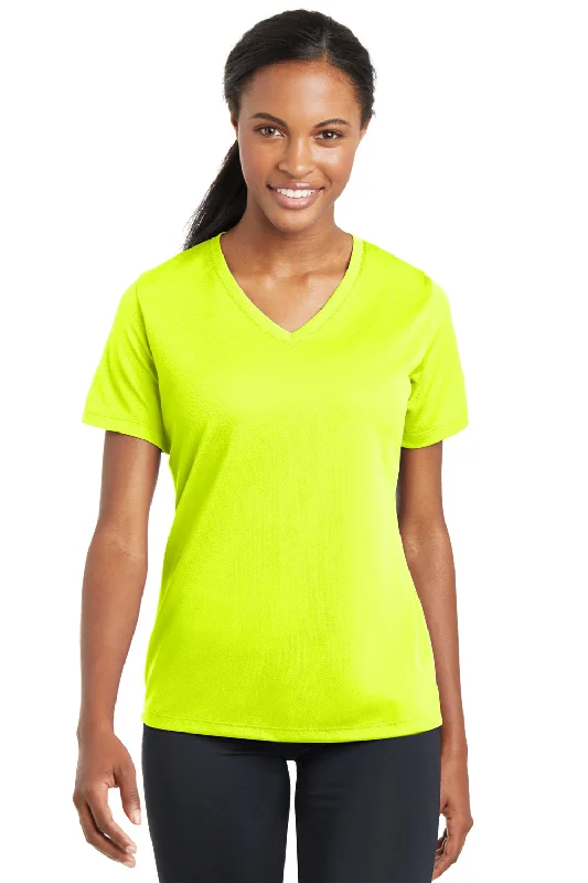 Sport-Tek Womens RacerMesh Moisture Wicking Short Sleeve V-Neck T-Shirt - Neon Yellow - Closeout