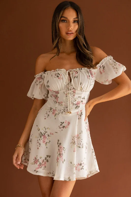 Belle Fleur Tied Bust Mini Dress Floral White