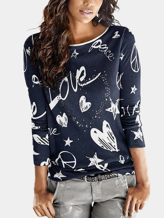 Wholesale Round Neck Printed Long Sleeve Fashion Tee