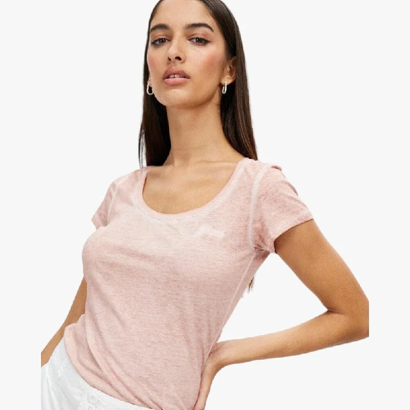 Guess Womens Script Logo Scoop Neck Short Sleeve Tee Rose Bliss