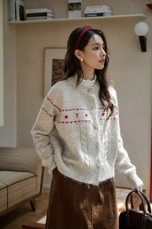 Floral Embroidered Round Neck Cardigan (3 Colors)