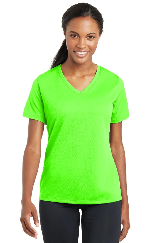 Sport-Tek Womens RacerMesh Moisture Wicking Short Sleeve V-Neck T-Shirt - Neon Green - Closeout