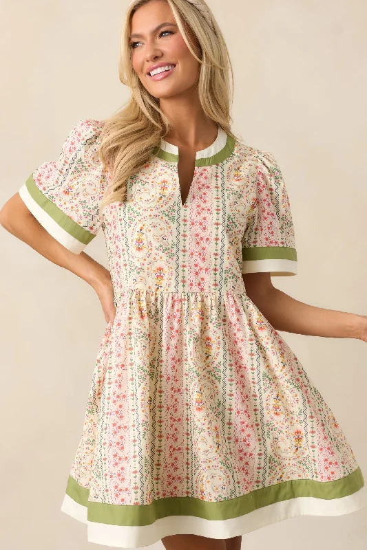 Lush With Life Green Floral Cotton Mini Dress