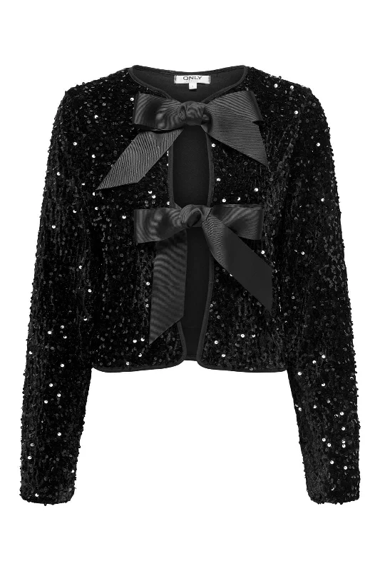 Only - Onlanika Sequins Ls Bow Top - 4656351 Black Black Bow