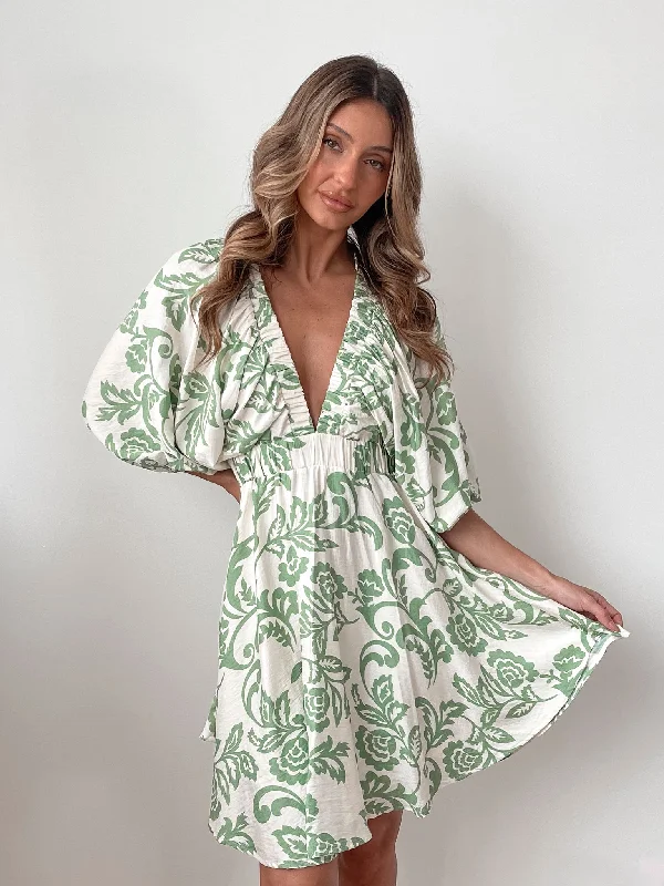 Delwyn Dress - Green Print