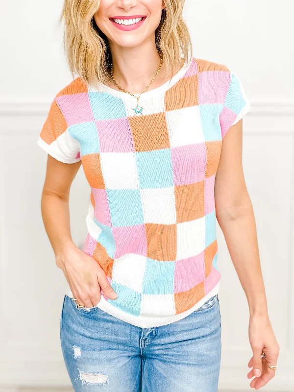 Chic Spectrum Short Sleeve Sweater Top