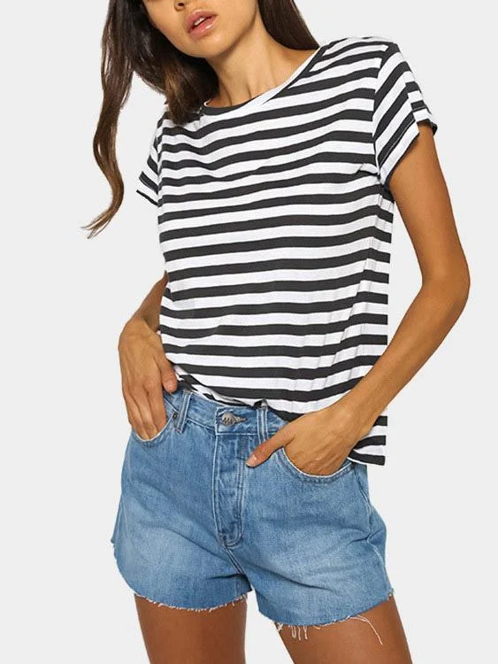 Custom Round Neck Stripe Short Sleeve T-Shirt