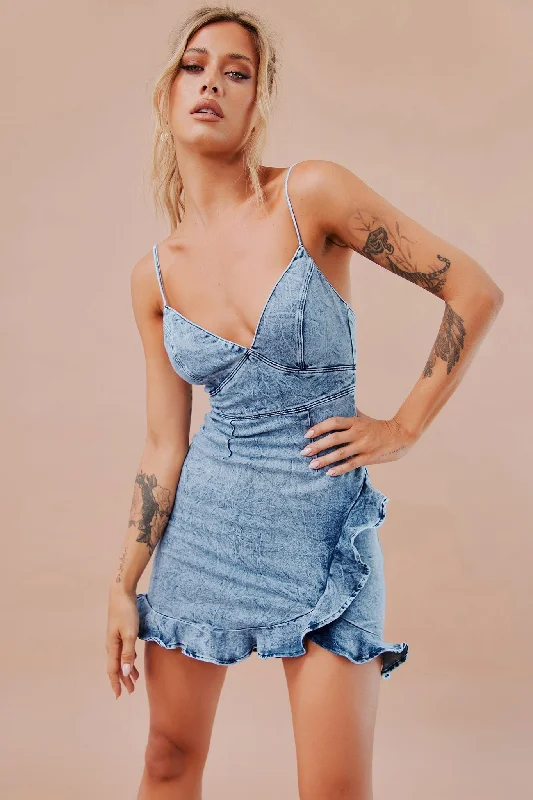 Cross Of Sunlight Mini Dress - Washed Blue