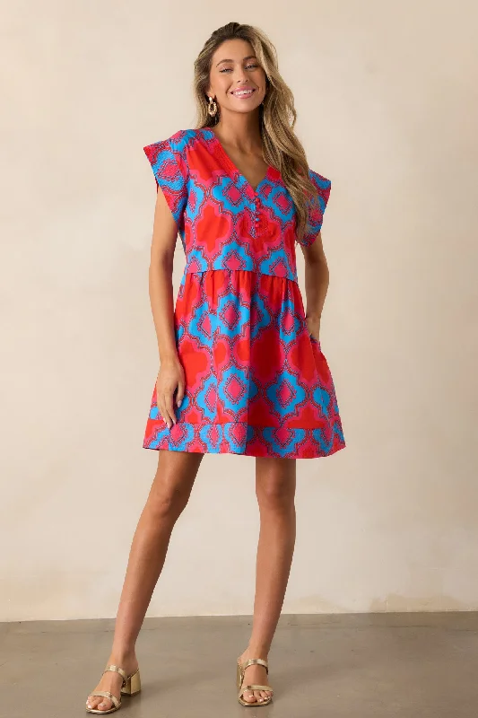 Doing Better Cotton Red Print Mini Dress