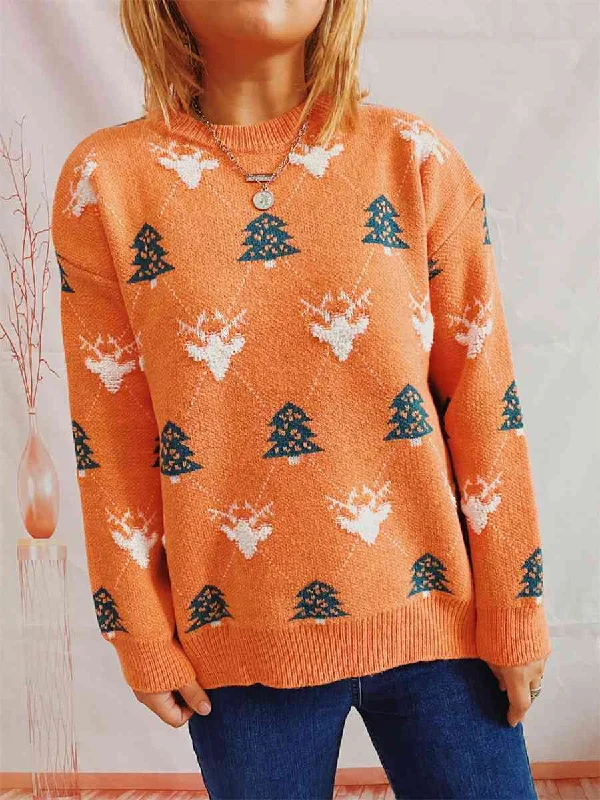 Christmas Tree & Reindeer Round Neck Sweater