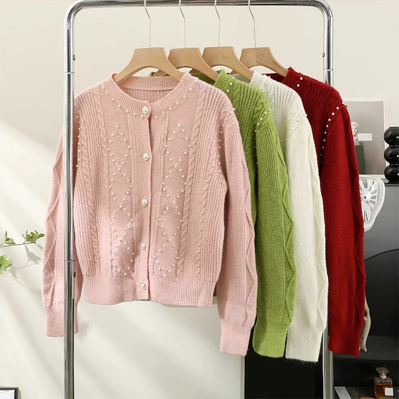 Braided Knit Pearl Cardigan (4 Colors)