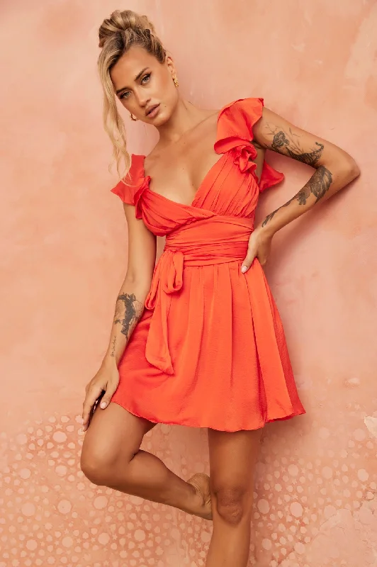 Fairytale Ending Mini Dress - Tangerine