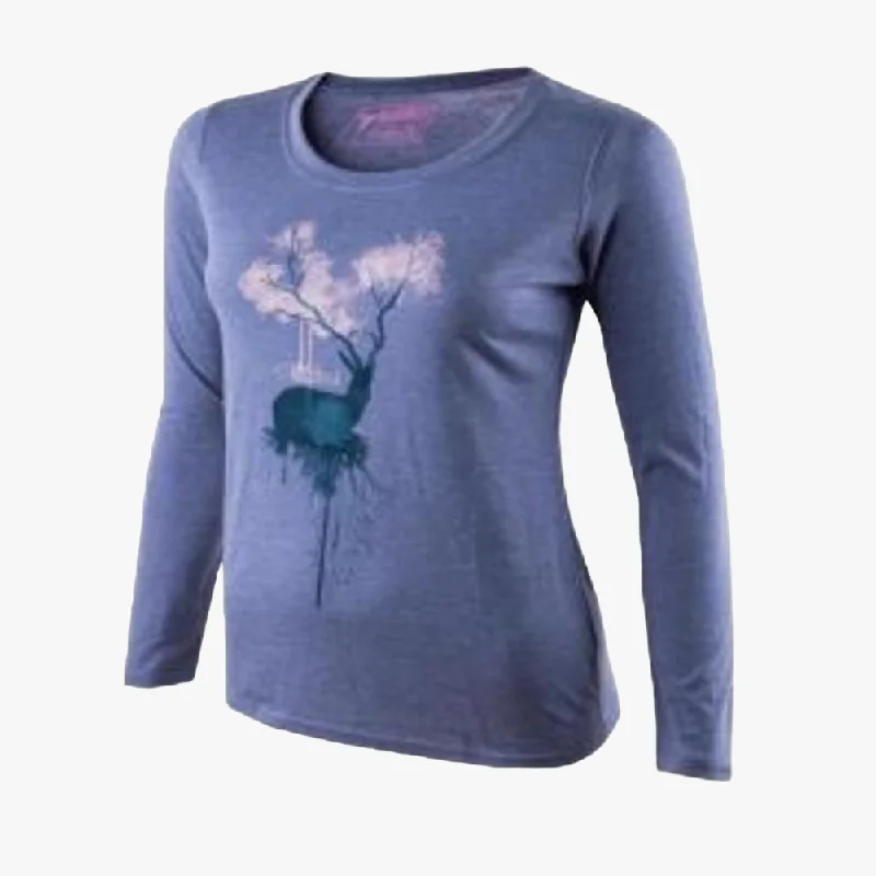 Wildebees Womens Long Sleeve Impala Tree Tee Marine Mel