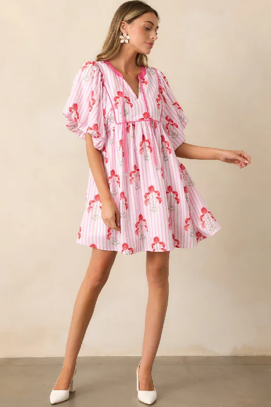 Bunches Of Love Pink Puff Sleeve Mini Dress