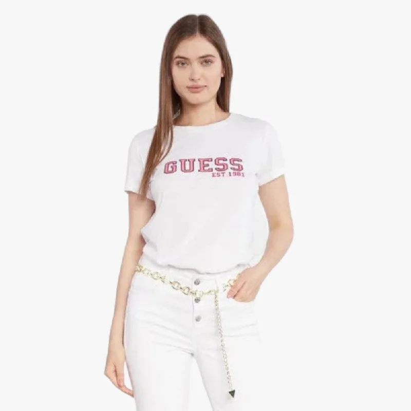 Guess Womens College Short Sleeve Tee White