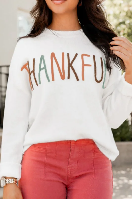 THANKFUL Round Neck Drop Shoulder Sweater